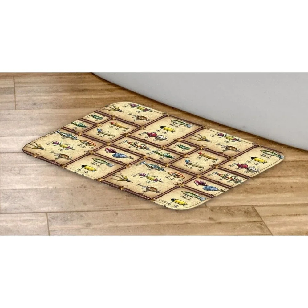 Rivers Edge Products Antique Lure Memory Foam Bath Mat Bathroom Fishing Decor